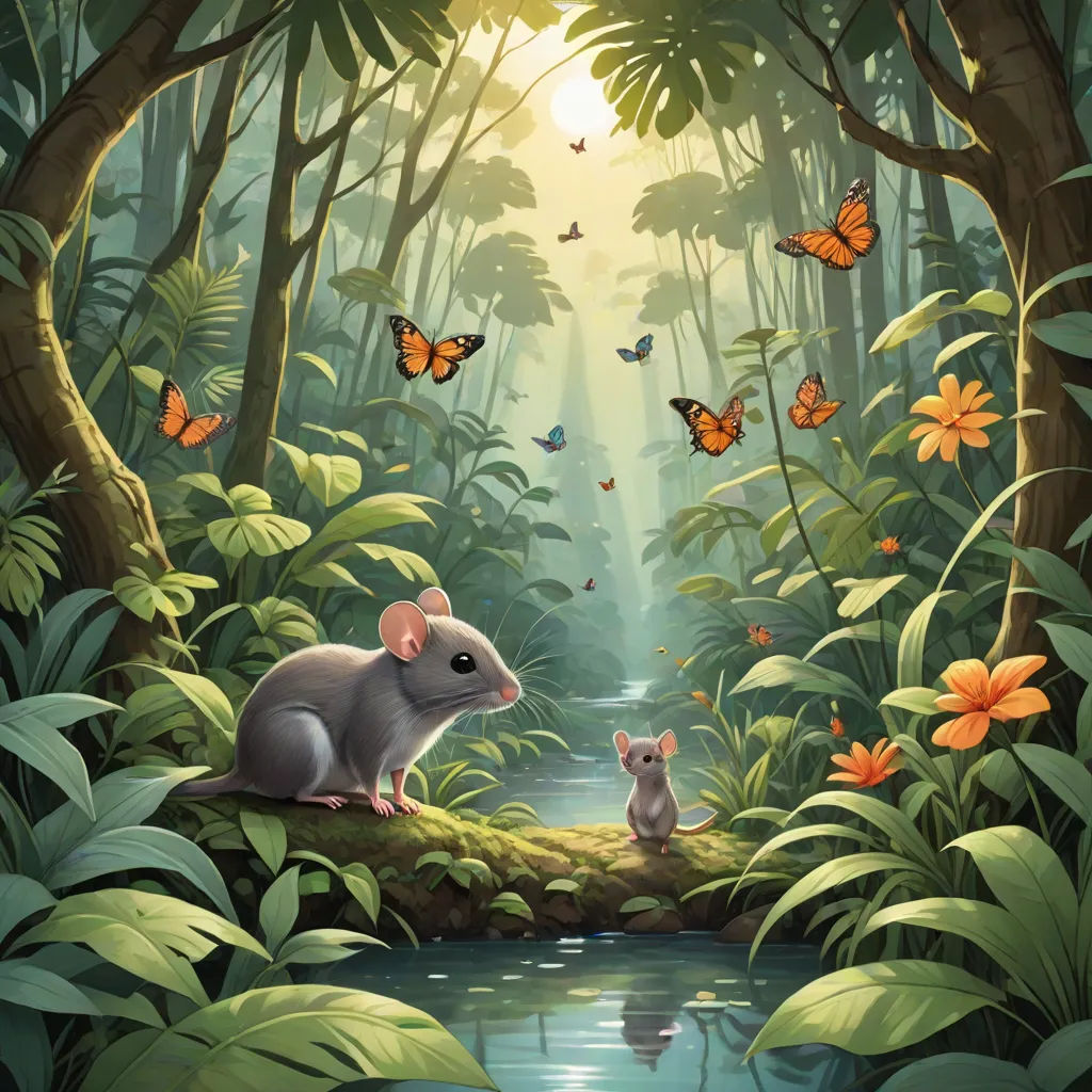 In the heart of the jungle lived a tiny mouse named Tiny. He was known for his agility, intelligence, and curiosity, often exploring parts of the jungle that others feared.
