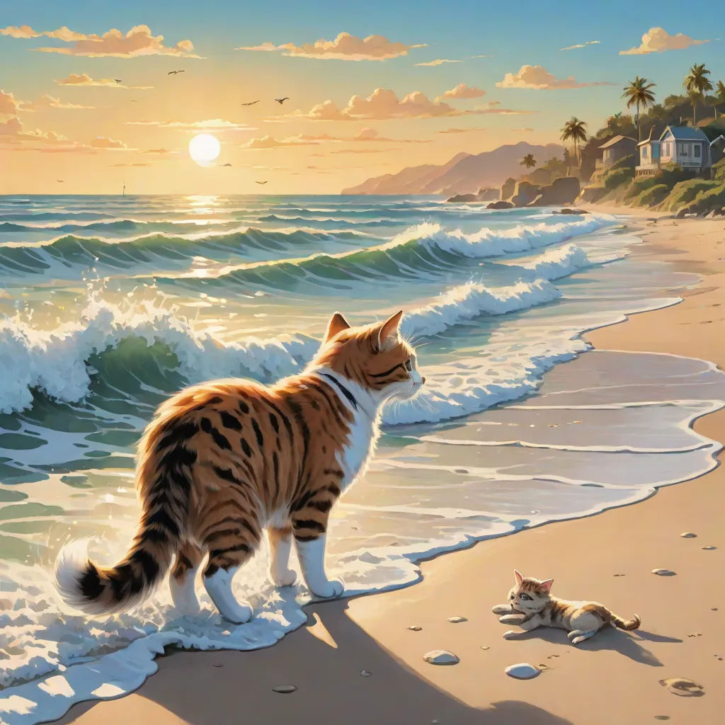 Free Sunset beach cat Image - Cat, Beach, Sunset | Download at StockCake, image size:1024x1024