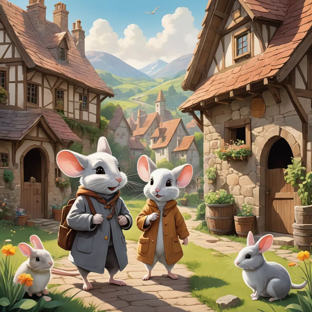 a couple of rabbits are walking down a path in front of a house with a rabbit in the foreground, furry art, a storybook illustration, Chris LaBrooy, storybook illustration