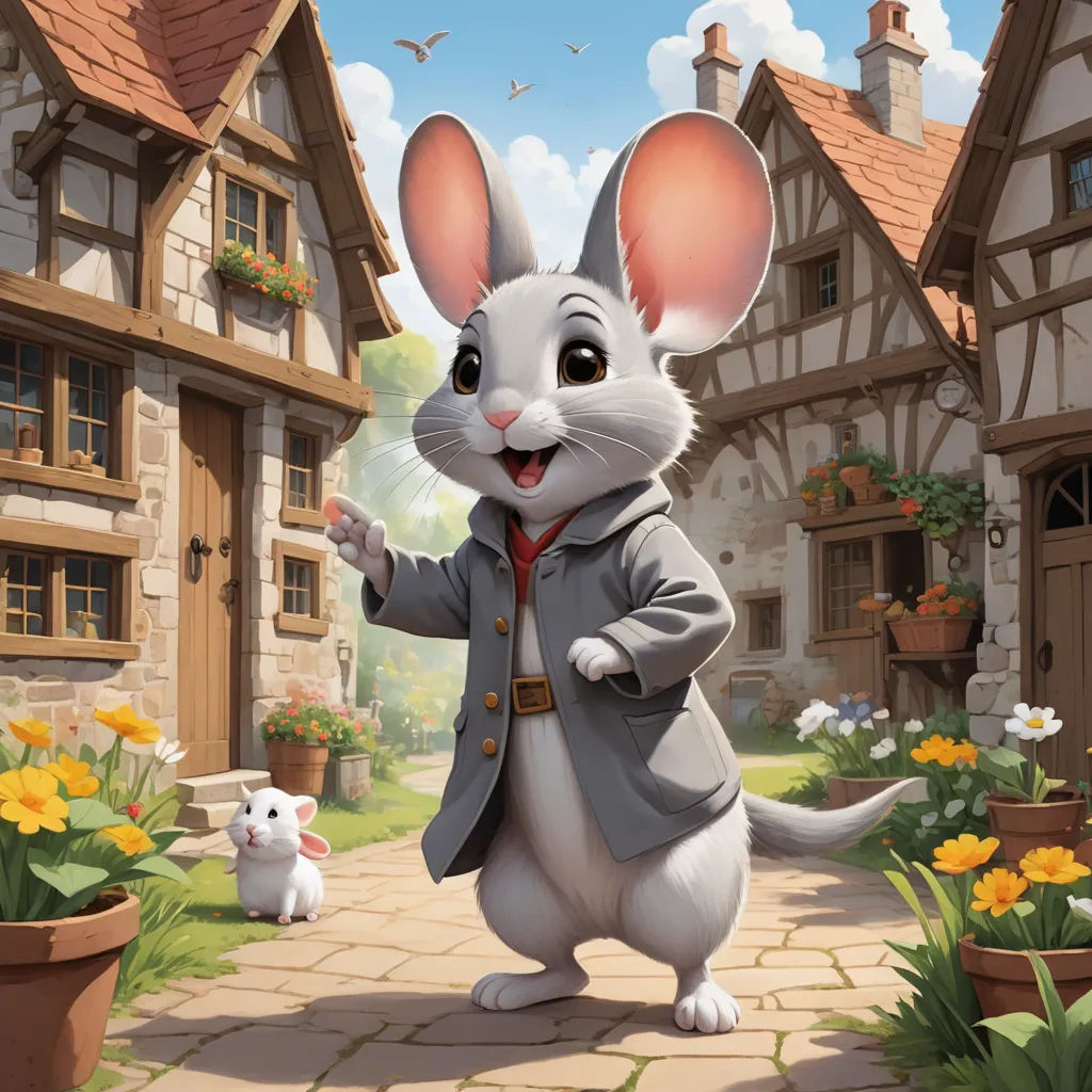 a cartoon mouse in a suit and tie standing in front of a house with a mouse in the yard, altermodern, a storybook illustration, Chris LaBrooy, kinkade