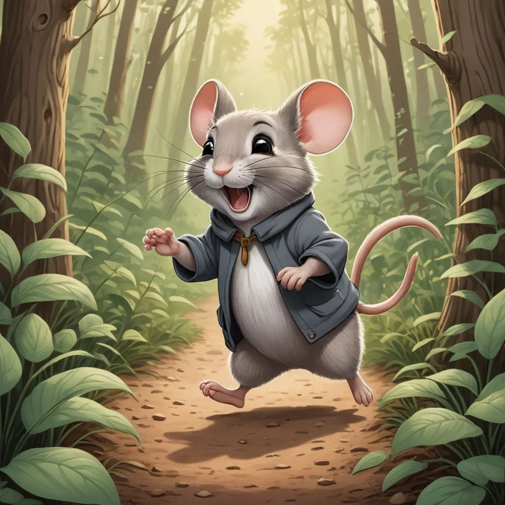 a mouse running through a forest with a light shining on it's face and a jacket on his back, sots art, a character portrait, Chris LaBrooy, magic the gathering artwork