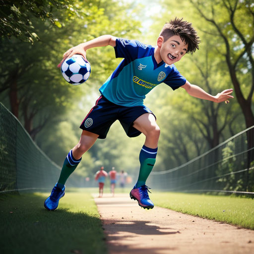 Playing soccer in adventure jungle land