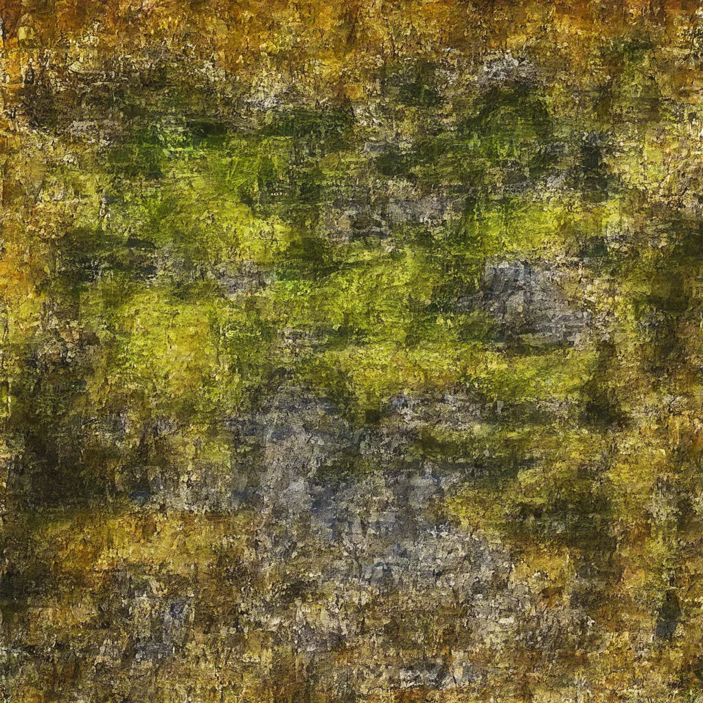 a painting of a green and yellow area with a black border on the bottom of the picture and a black border on the bottom of the picture, generative art, an abstract painting, Affandi, impressionist painting