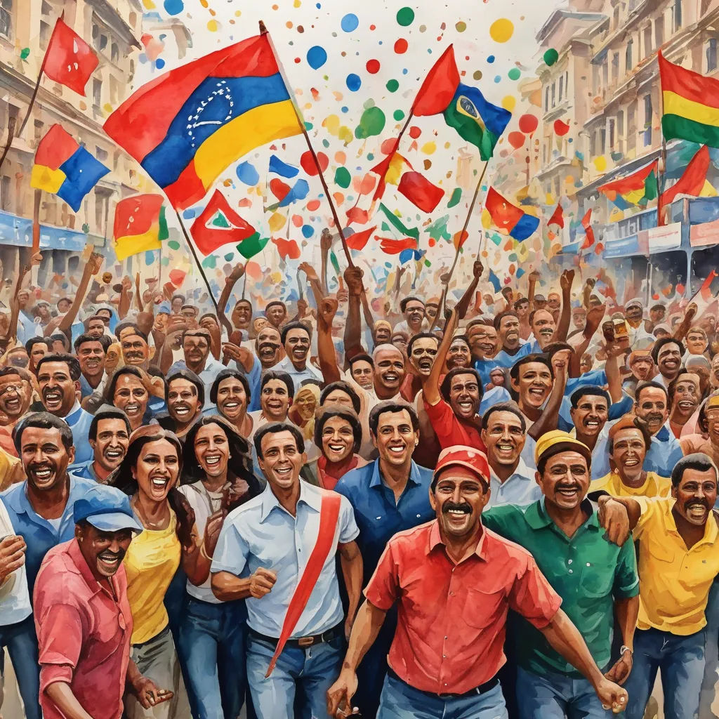 a group of people holding flags and confetti in the air in front of a crowd of people, socialist realism, an ultrafine detailed painting, Chris LaBrooy, hyper realism