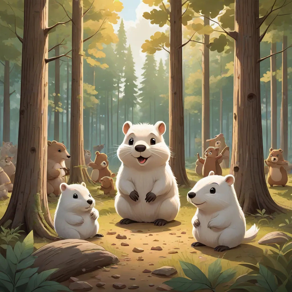 a group of animals that are in the woods together with trees and rocks in the background, with a forest scene in the background, official art, altermodern, a storybook illustration, Chris LaBrooy