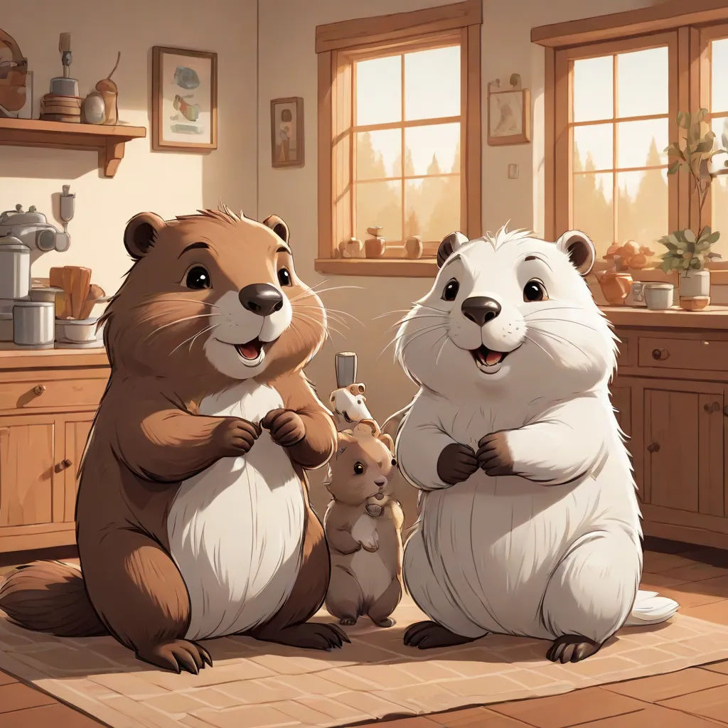 a couple of animals that are standing up in the room together with a baby animal in front of them, official art, sots art, a storybook illustration, Chris LaBrooy