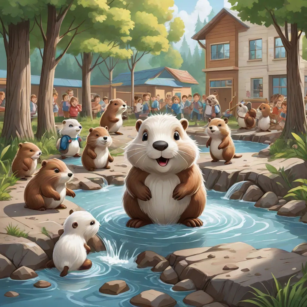 a group of animals that are standing in the water together in a river with people watching them from the shore, official art, american scene painting, a storybook illustration, Chris LaBrooy