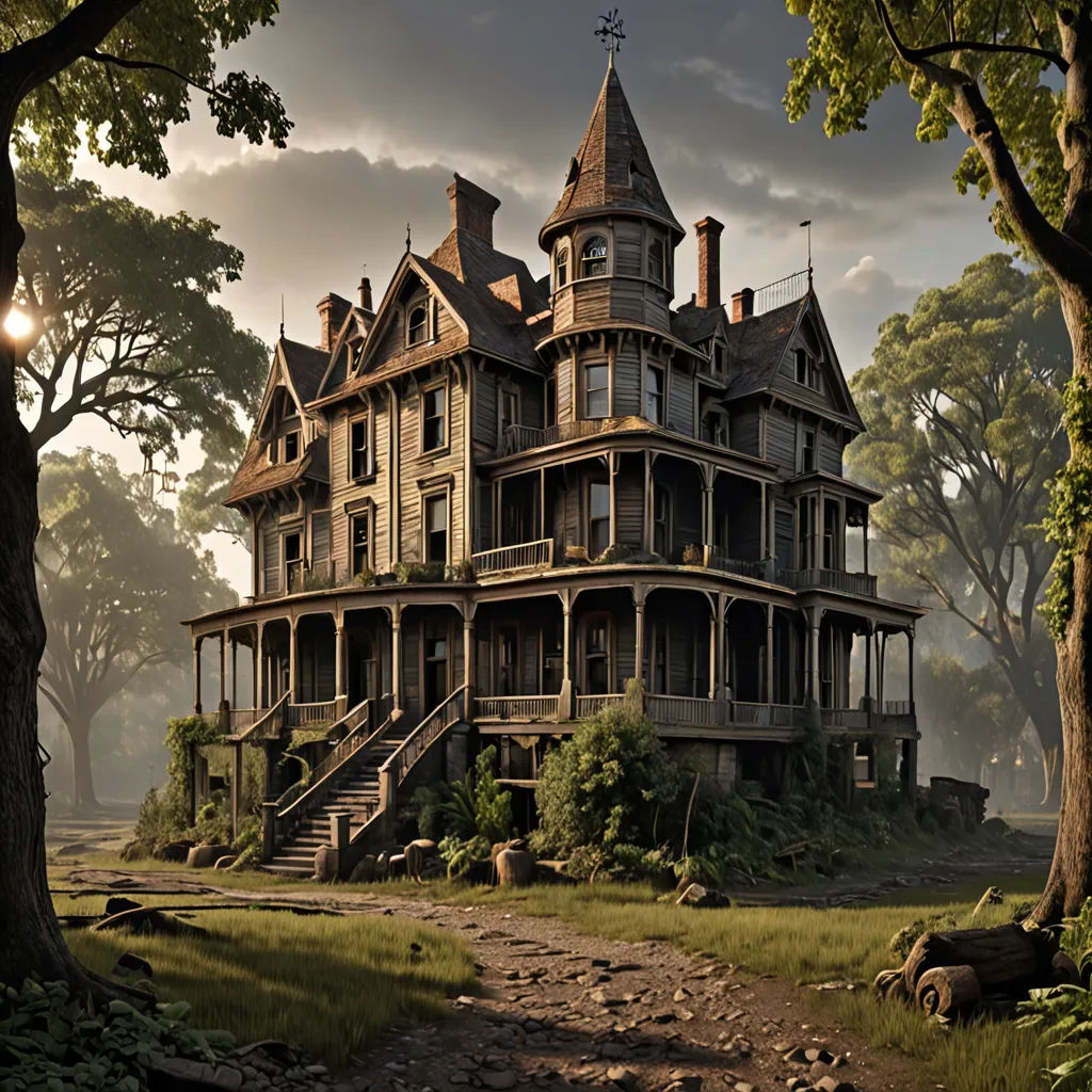 a large house with a tower and a steeple on a hill in the woods with a path leading to it, gothic art, a detailed matte painting, Evgeny Lushpin, cinematic matte painting