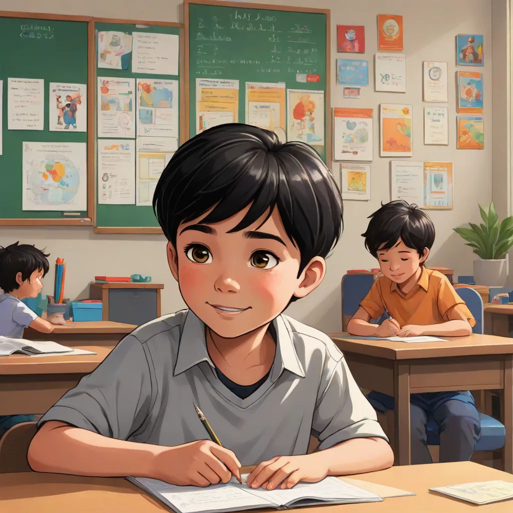 a boy sitting at a desk with a book and pencil in his hand and another boy standing behind him, paris school, a storybook illustration, Adam Manyoki, official art