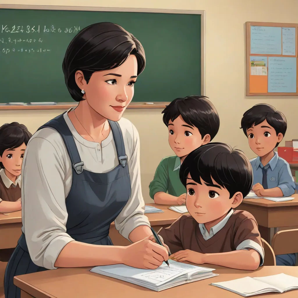 a woman standing in front of a classroom full of children with a book and pen in her hand and a book in her hand, vancouver school, a storybook illustration, Cui Bai, official art