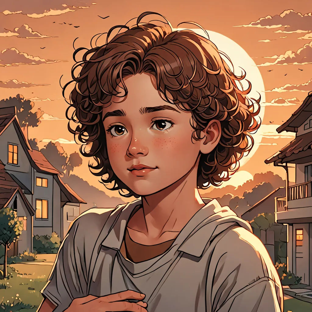 a young girl standing in front of a house with a full moon in the background and a sunset behind her, Aaron Jasinski, american scene painting, a comic book panel, comic cover art