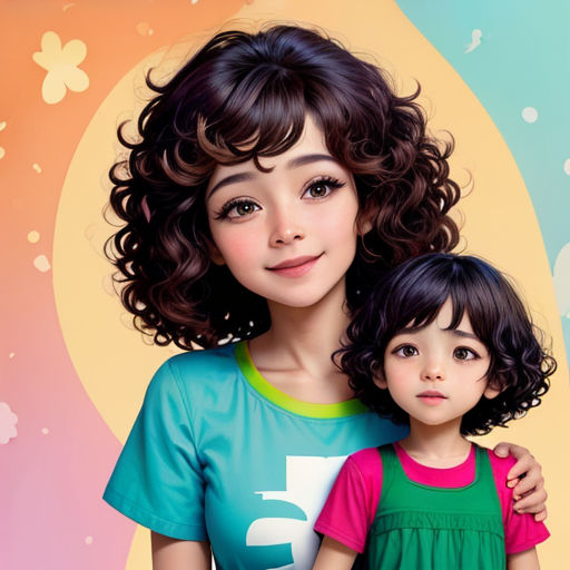 a painting of a mother and daughter posing for a picture together with a butterfly background behind them and a colorful backdrop