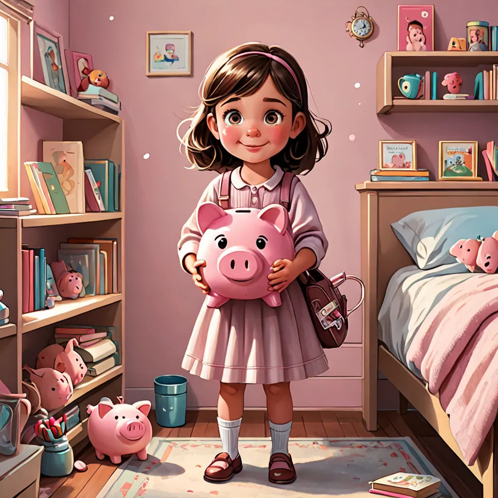 a girl holding a pig in a bedroom with a pink wall and a pink rug on the floor and a pink wall, pop surrealism, a storybook illustration, Alejandro Burdisio, storybook illustration