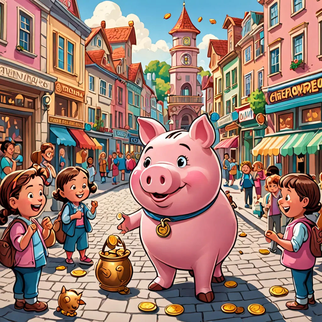 a pig is standing in the middle of a street with people around it and a crowd of people standing around, magical realism, a storybook illustration, Chris LaBrooy, storybook illustration