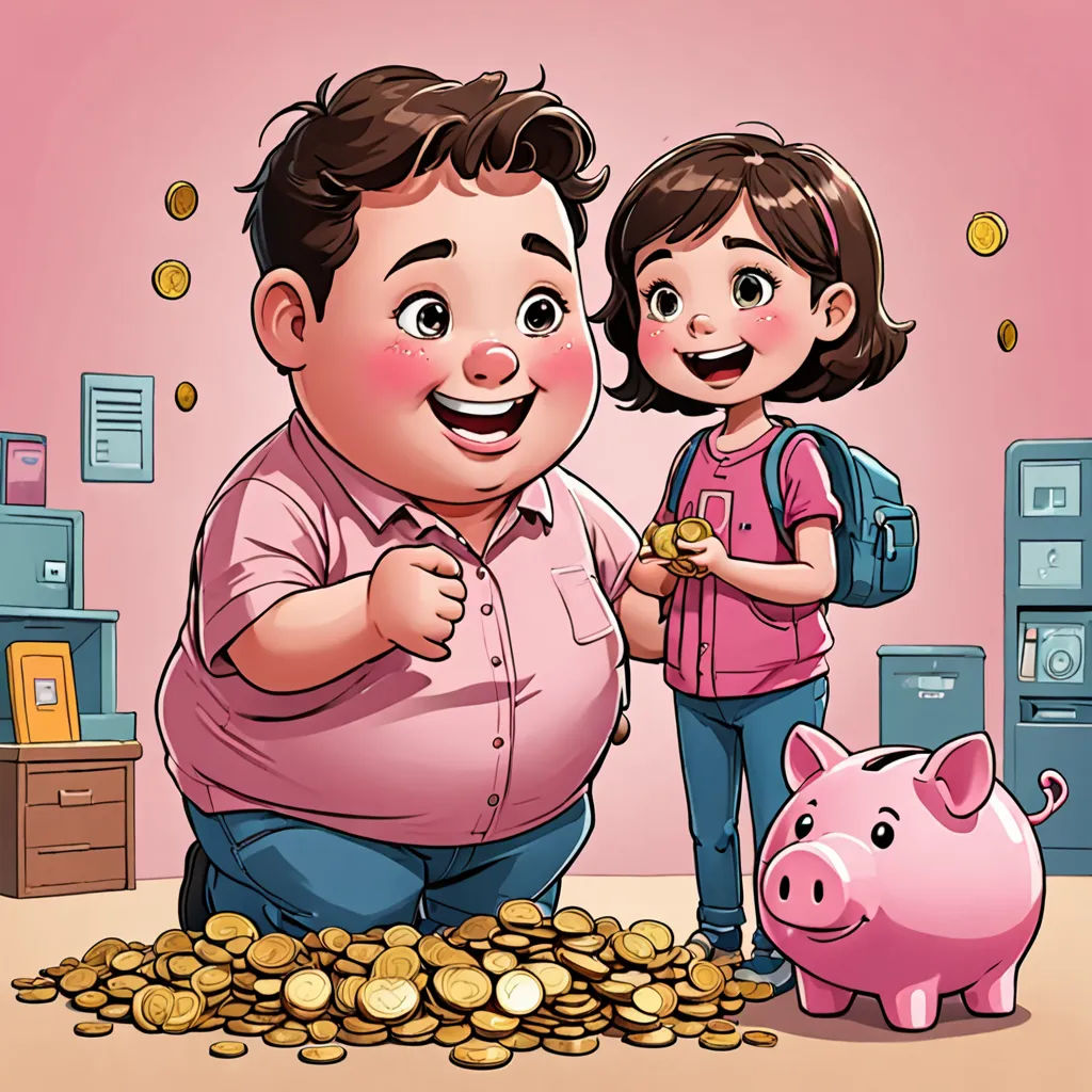a man and a woman standing next to a piggy bank with a piggy bank in front of them, figurativism, a storybook illustration, Diego Gisbert Llorens, comic cover art