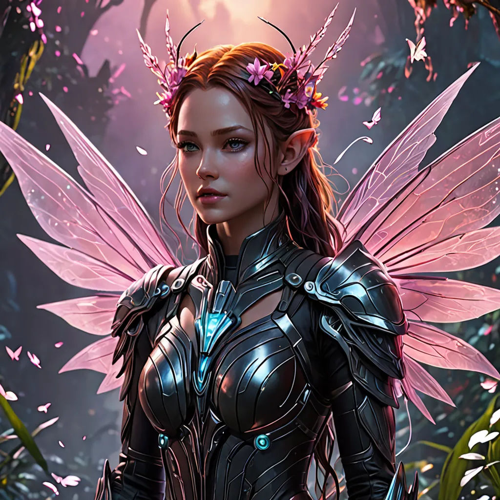 a woman in a costume with wings and flowers on her head standing in a forest with butterflies around her, fantasy art, concept art, Clint Cearley, fantasy artwork