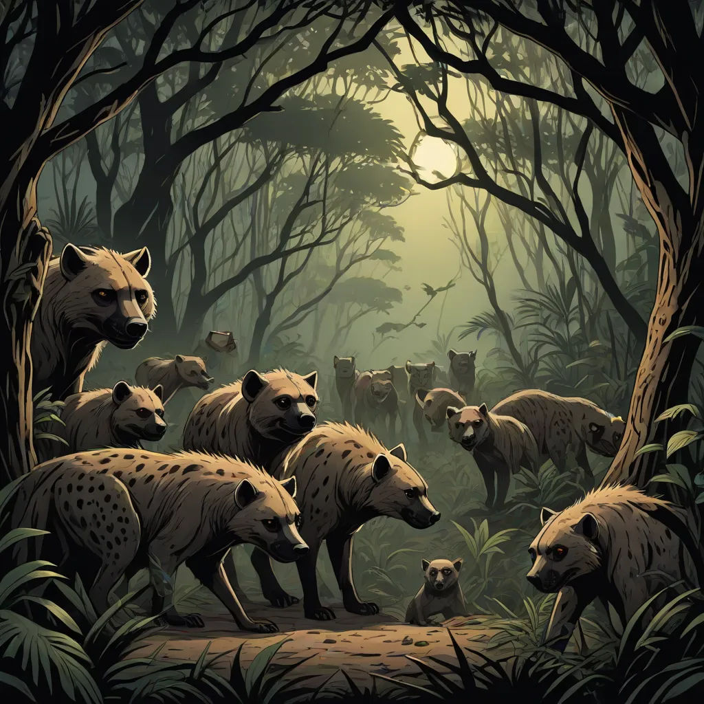 a group of wild animals in a forest with a full moon in the background and a group of trees, furry art, an album cover, Dan Mumford, album cover