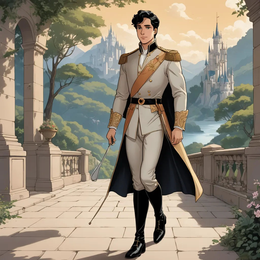 a man in a uniform is walking down a walkway with a sword in his hand and a castle in the background, sots art, a character portrait, Evan Charlton, official art