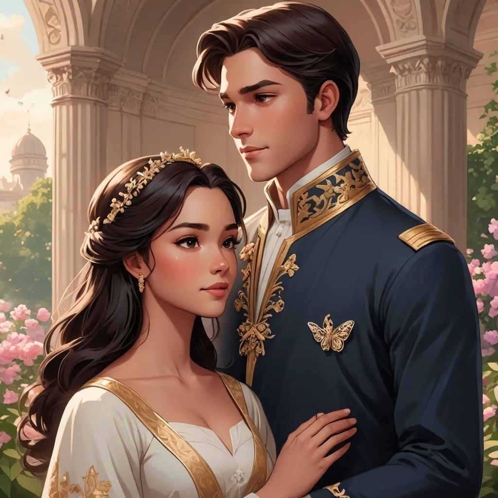 a painting of a man and woman in a wedding dress standing next to each other in front of a building, fantasy art, a storybook illustration, Charlie Bowater, rossdraws global illumination
