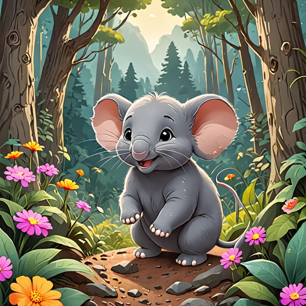 a cartoon elephant sitting in the middle of a forest with flowers and trees around it, with a forest background, sots art, a character portrait, Chris LaBrooy, official art