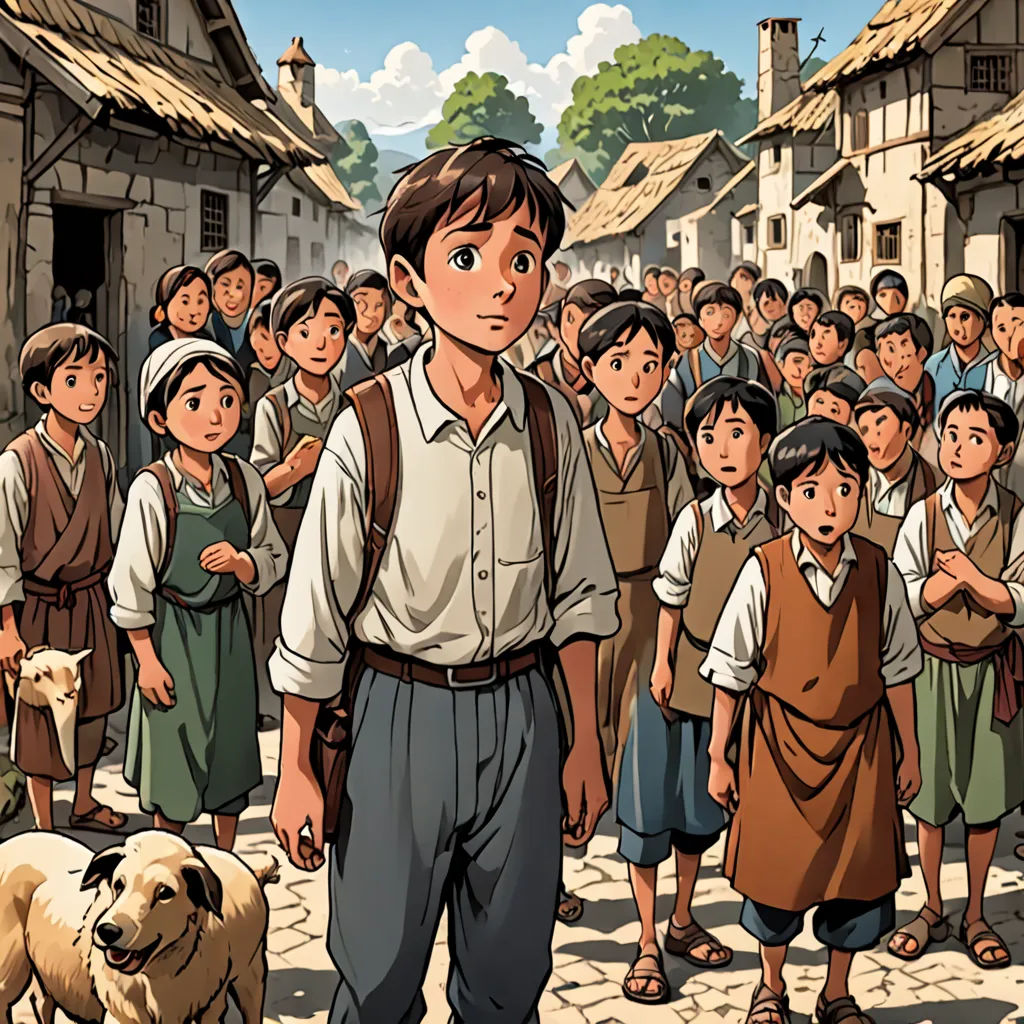 a man standing in front of a crowd of people with a dog on a leash in front of him, fantastic realism, a comic book panel, Edward Sorel, graphic novel
