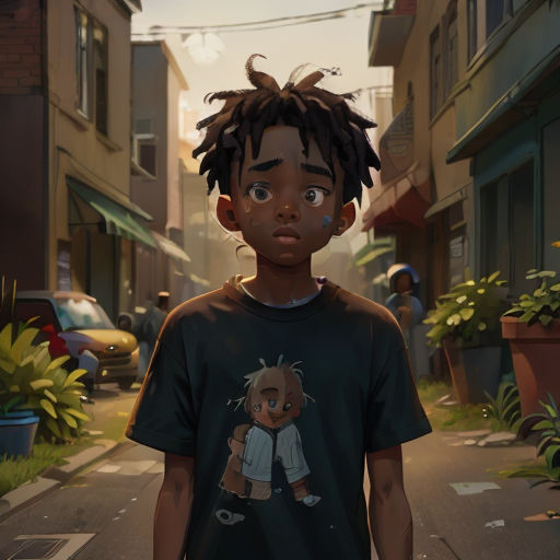 a young man with dreadlocks standing on a street corner in a cartoon style picture of a boy with dreadlocks on his face