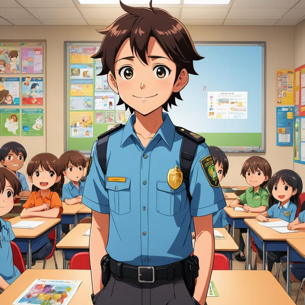 a boy in a uniform stands in front of a classroom full of children in desks and chairs,, remodernism, a character portrait, David Budd, official art