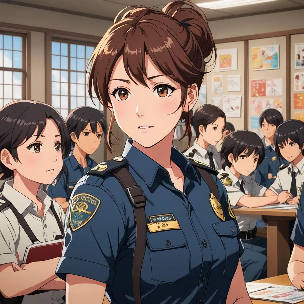 a group of people in uniform standing in a classroom with a woman in front of them and a man in the back, remodernism, concept art, Chizuko Yoshida, official art