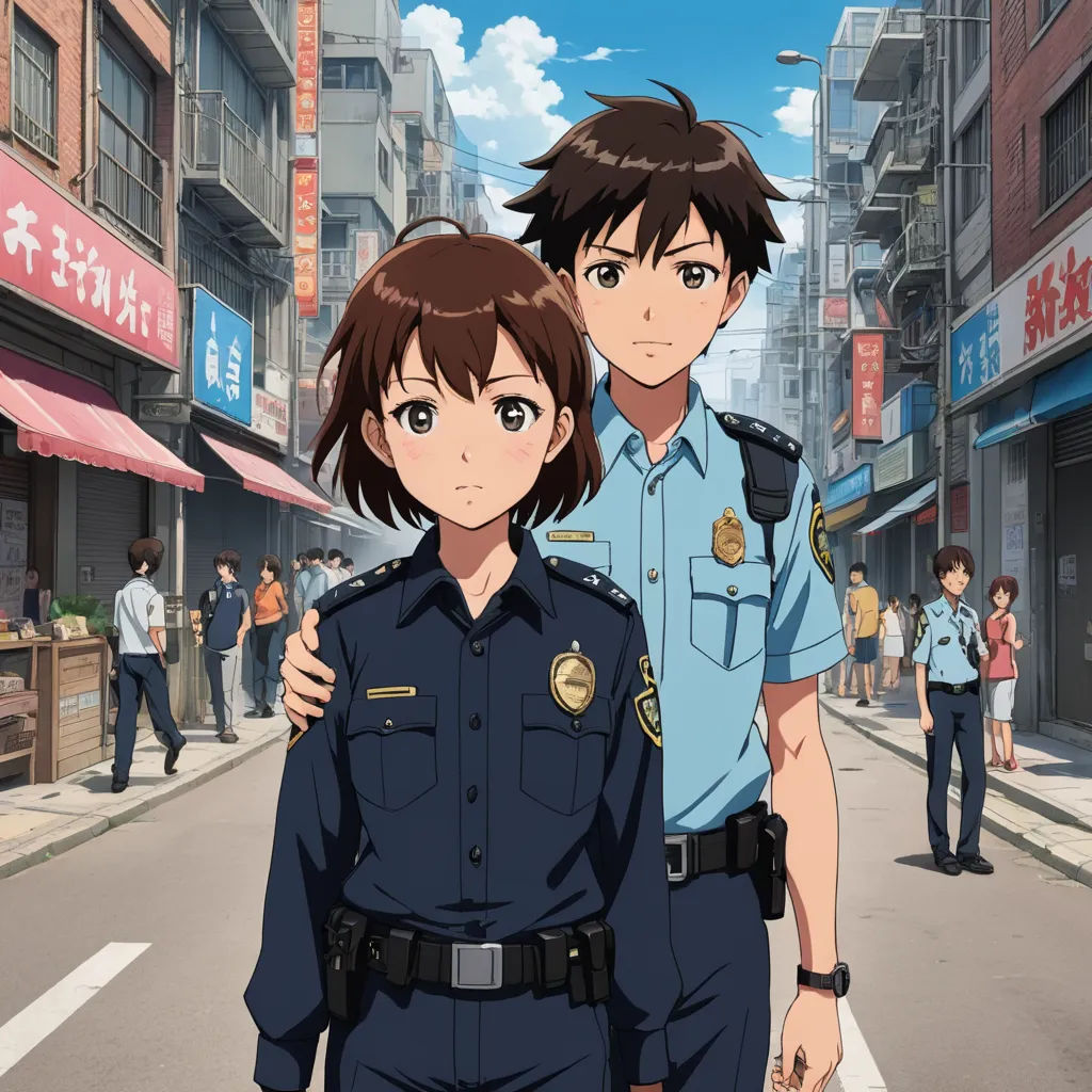 a couple of people that are standing in the street together in front of a building with people walking by, excessivism, concept art, Ai-Mitsu, official art