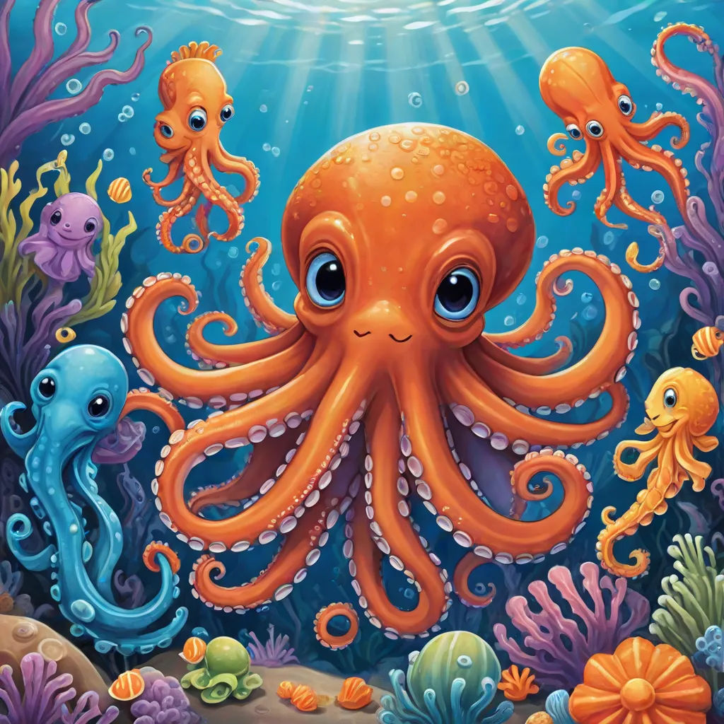 an octopus and other sea animals under the water with bubbles and bubbles on the bottom of the water,, pop surrealism, a storybook illustration, Chris LaBrooy, league of legends splash art