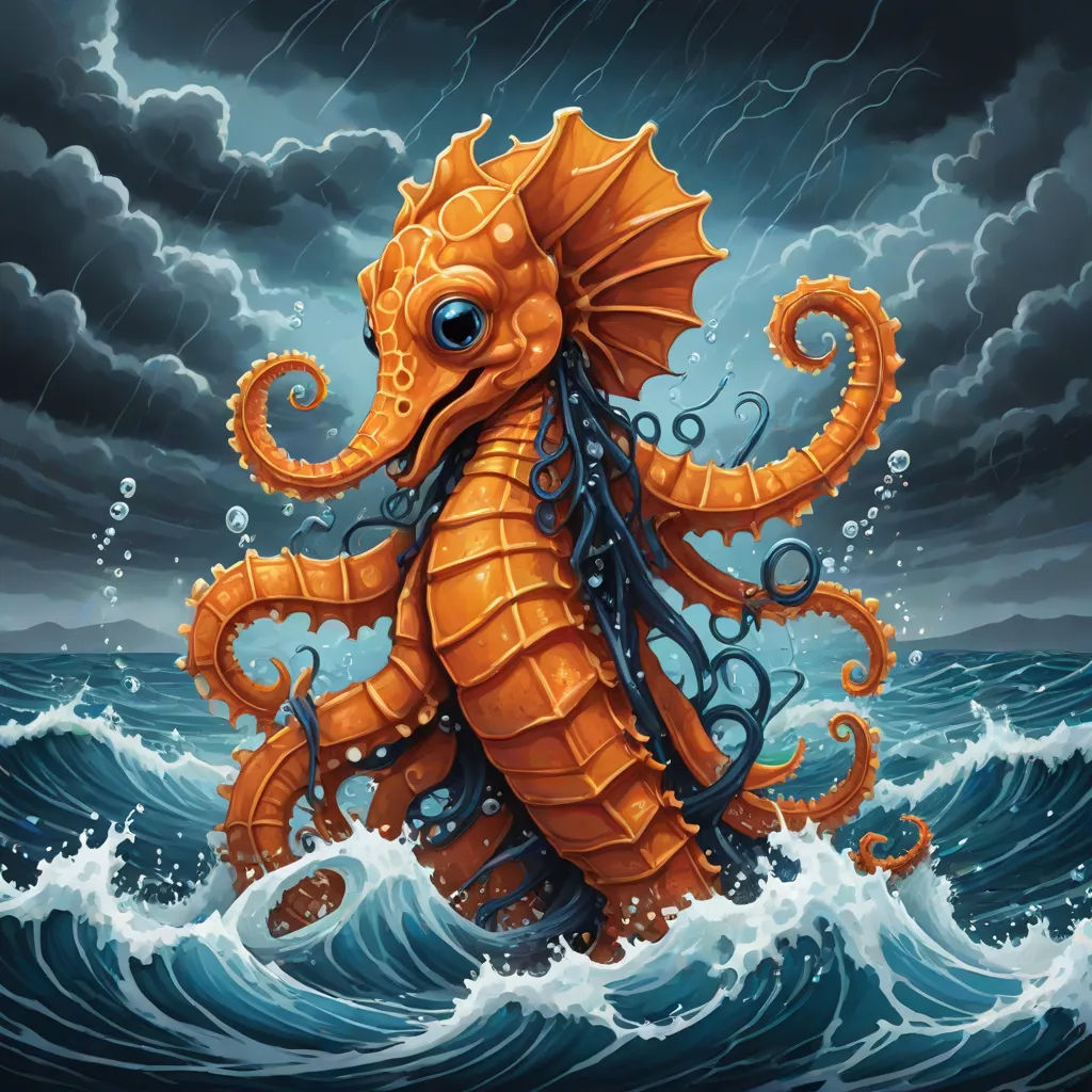 a painting of an octopus in the ocean with a cloudy sky behind it and a black background with white clouds, pop surrealism, a digital painting, Dan Mumford, lovecraftian