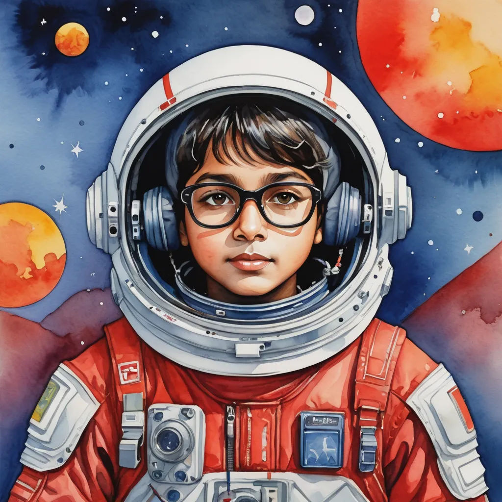 a painting of a boy in a space suit with a helmet on and a space background with planets and stars, space art, an ultrafine detailed painting, Aaron Jasinski, in gouache detailed paintings