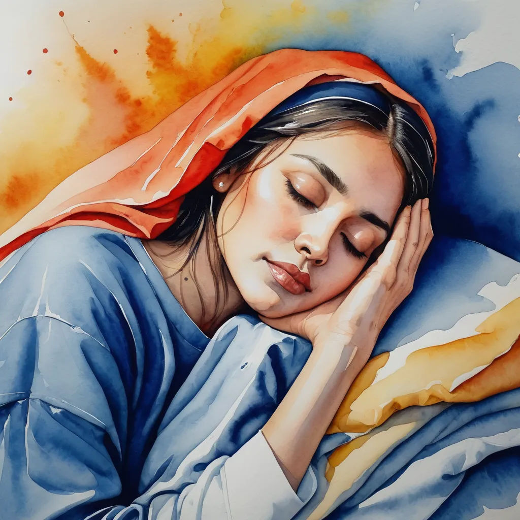 a painting of a woman sleeping on a bed with her head on her hand and a blanket over her head, figurative art, a watercolor painting, Esao Andrews, in gouache detailed paintings