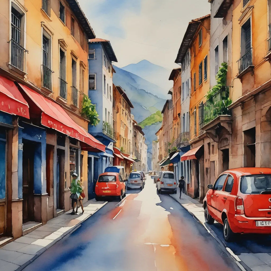 a painting of a street with cars parked on the side of it and a person walking down the street, modern european ink painting, a watercolor painting, Diego Gisbert Llorens, watercolor