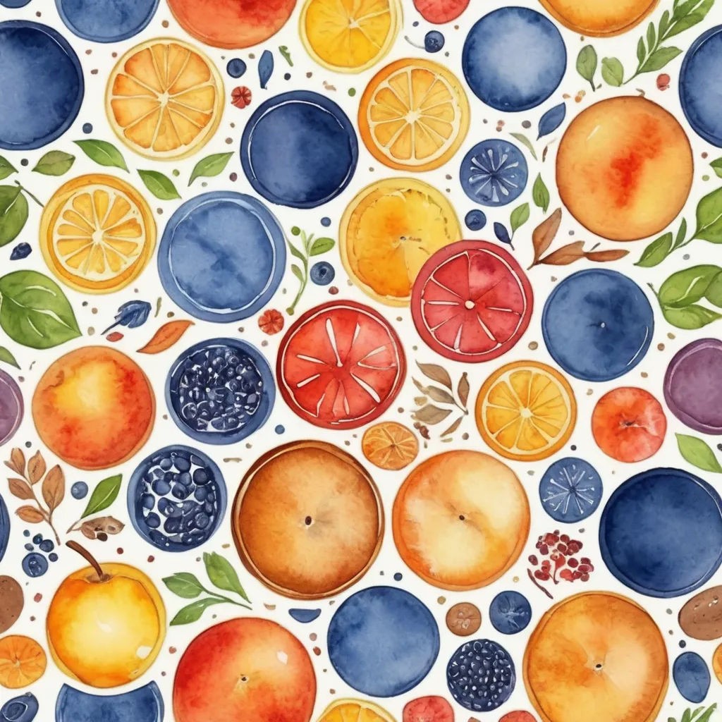 a painting of a bunch of fruit on a white background with leaves and berries on it, with a blue border, folk art, a watercolor painting, Art & Language, detailed illustration