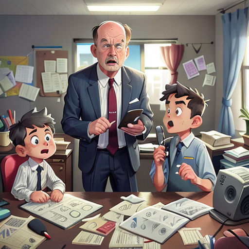 a man standing in front of a table with two children and a man holding a camera in front of him
