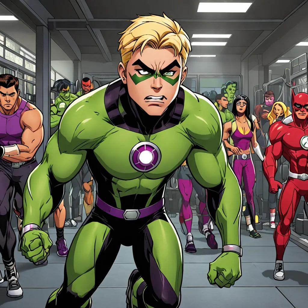 a group of superheros are in a hallway with a man in the middle of the room looking at the camera, antipodeans, a comic book panel, Alan Davis, official art