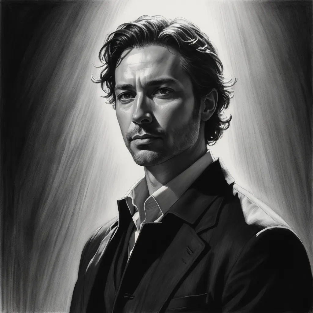 a drawing of a man in a suit and tie looking at the camera with a serious look on his face, digital art, an ultrafine detailed painting, Bradley Walker Tomlin, professional digital painting