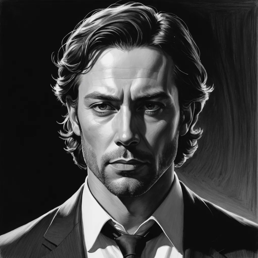 a man in a suit and tie is looking at the camera with a serious look on his face and shoulders, photorealism, an ultrafine detailed painting, Aaron Jasinski, highly detailed digital painting