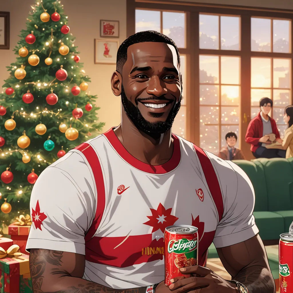 a man holding a can of beer in front of a christmas tree and a christmas tree with lights on it, regionalism, a digital rendering, Chris LaBrooy, johnson ting