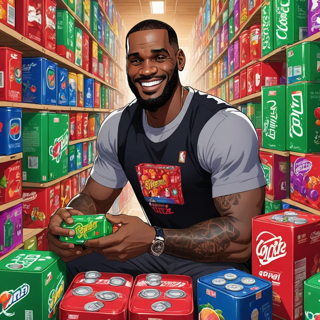 a man sitting in a store surrounded by boxes of sodas and cans of sodas and a smiling man, context art, a stock photo, Chris LaBrooy, official art
