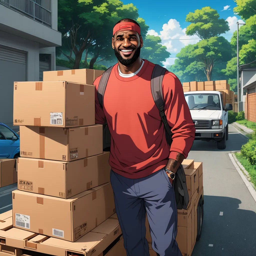 a man standing next to a stack of boxes in front of a building with a car parked in the background, rayonism, a stock photo, Adam Manyoki, official art