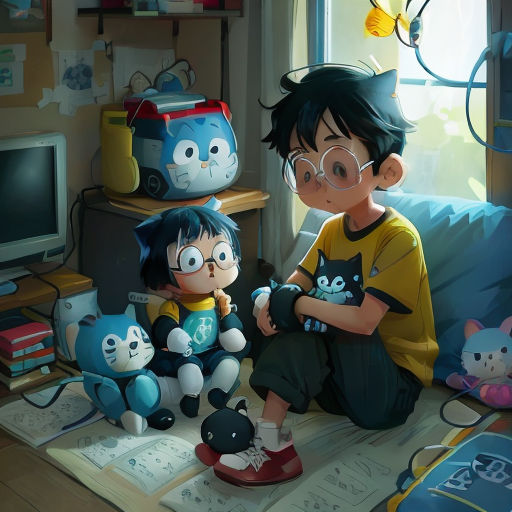 a boy and girl sitting on a couch with stuffed animals in front of them and a tv in the background