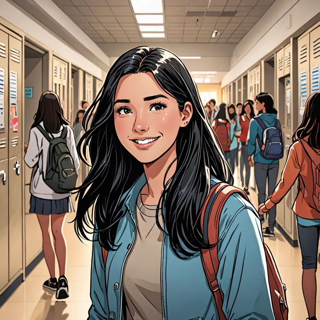 a cartoon of a girl in a school hallway with a backpack on her shoulder and a backpack on her shoulder, vancouver school, a comic book panel, Artgerm, comic cover art