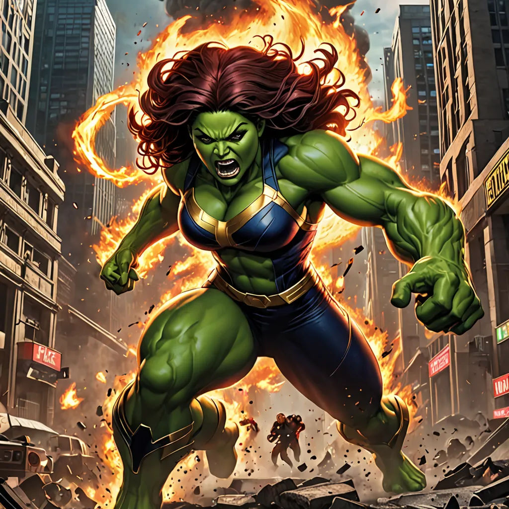 a woman in a green and blue outfit running through a city street with a fireball in her hand, Aleksi Briclot, feminist art, a comic book panel, marvel comics