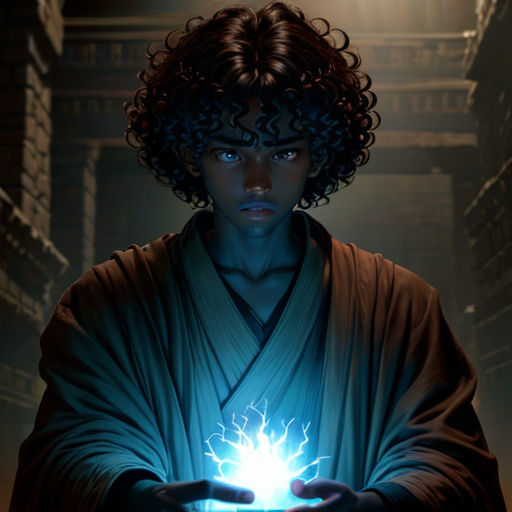 a woman holding a glowing ball in her hands in a dark room with a light shining on her chest