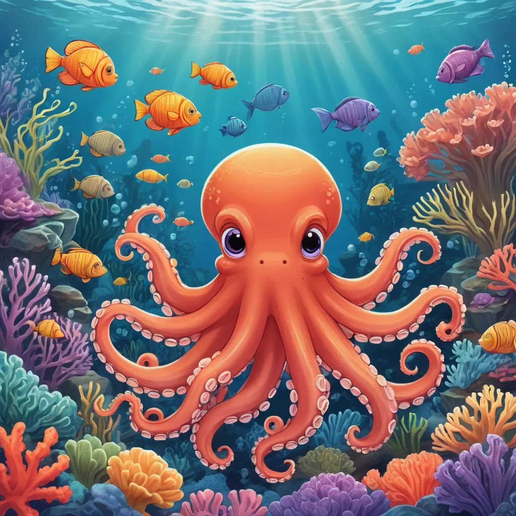 an octopus under the sea with fish and corals illustration by klare klare on devisy, pop surrealism, a storybook illustration, Diego Gisbert Llorens, highly detailed digital painting