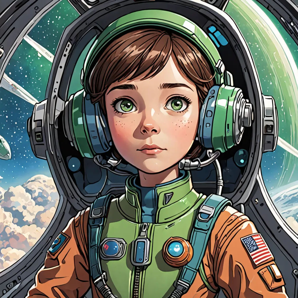 a girl in a space suit with headphones on and a space background with a planet and stars in the sky, space art, a comic book panel, Artgerm, josan gonzales and dan mumford