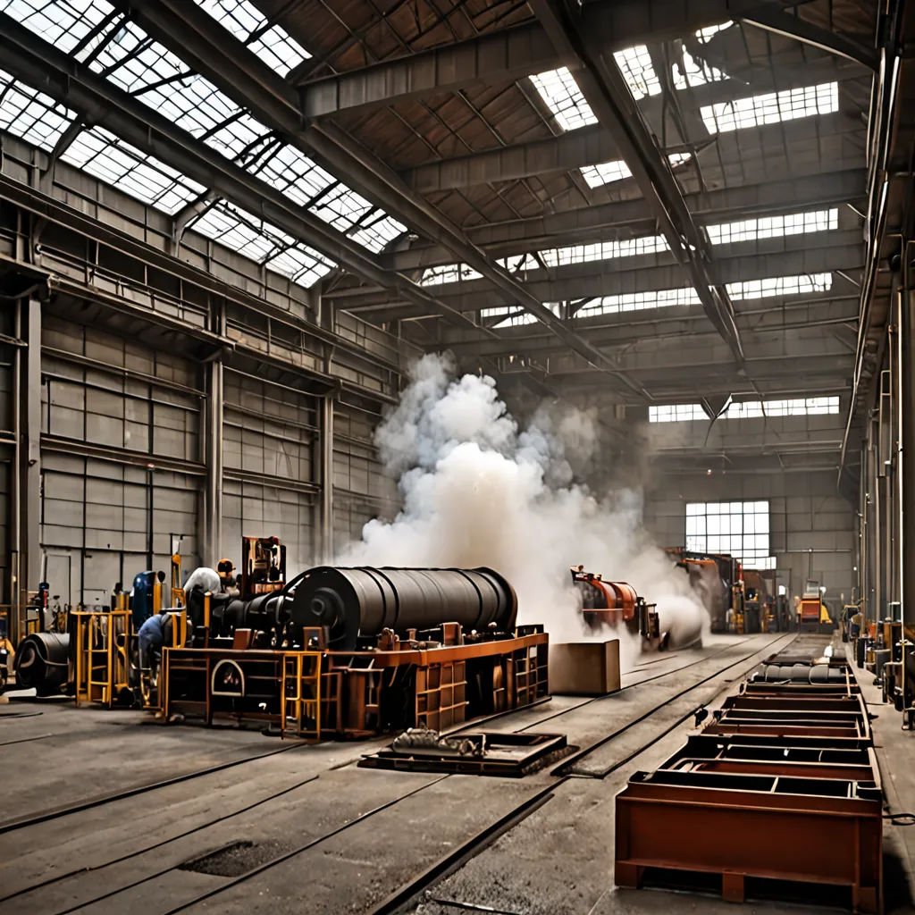 a factory with a lot of machinery and smoke coming out of it's stacks of pipes and pipes, arbeitsrat für kunst, a stock photo, Bernd Fasching, hard surface