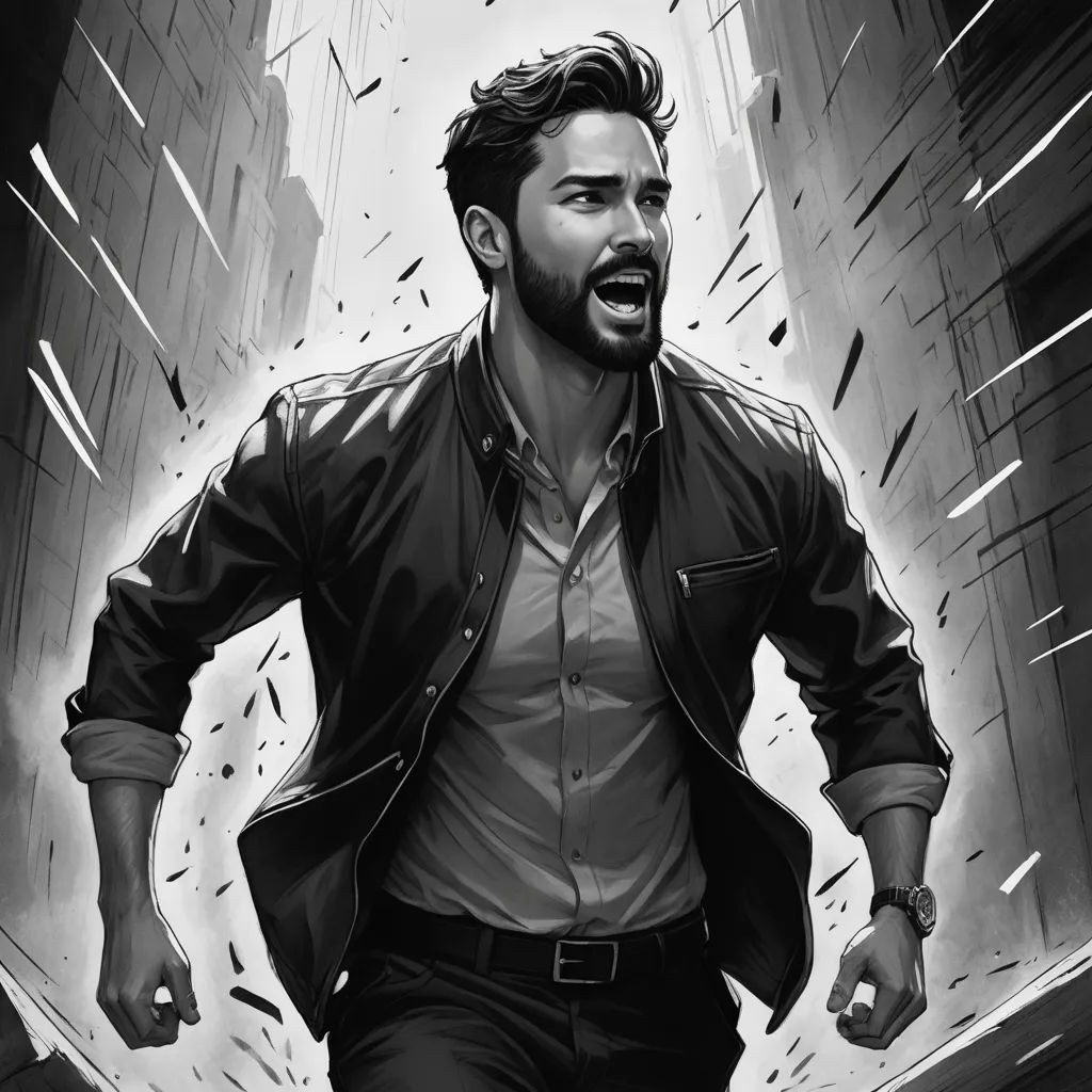 a man with a beard and a beard in a black and white photo, with a black and white background, modern european ink painting, a comic book panel, Alejandro Burdisio, comic style